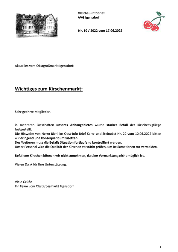 Obstbau-Infobrief Igensdorf 10-2022