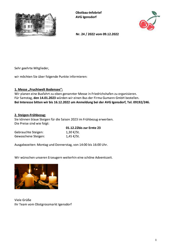 Obstbau-Infobrief AVG Igensdorf Nr. 24 Obstbau-Infobrief AVG Igensdorf Nr. 24