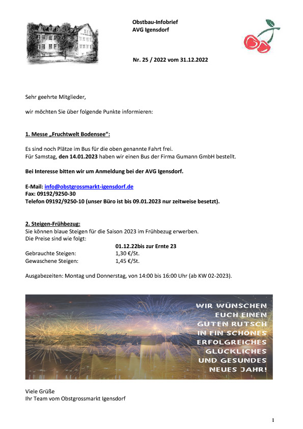 Obstbau-Infobrief AVG Igensdorf Nr. 25 Obstbau-Infobrief AVG Igensdorf Nr. 25