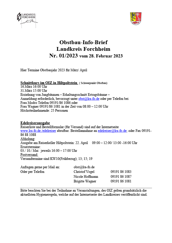 Obstbau-Info-Brief Landkreis Forchheim 01/2023 Obstbau-Info-Brief Landkreis Forchheim 01/2023