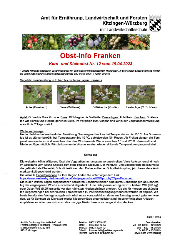 Obst-Info Franken Kern- und Steinobst Nr. 12 Obst-Info Franken Kern- und Steinobst Nr. 12