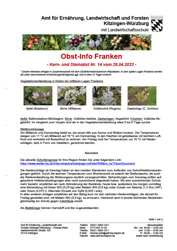Obst-Info Franken Kern- und Steinobst Nr. 14 Obst-Info Franken Kern- und Steinobst Nr. 14
