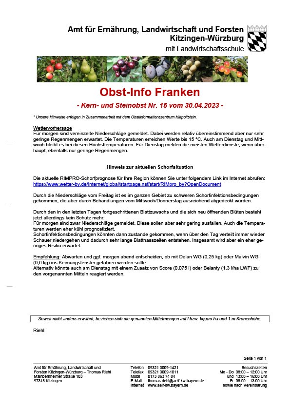 Obst-Info Franken Kern- und Steinobst Nr. 15 Obst-Info Franken Kern- und Steinobst Nr. 15