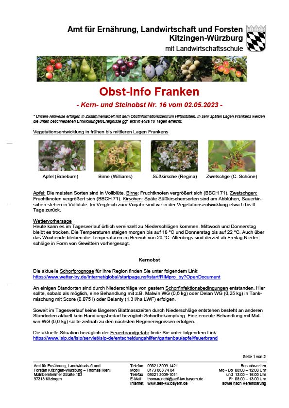 Obst-Info Franken Kern- und Steinobst Nr. 16 Obst-Info Franken Kern- und Steinobst Nr. 16