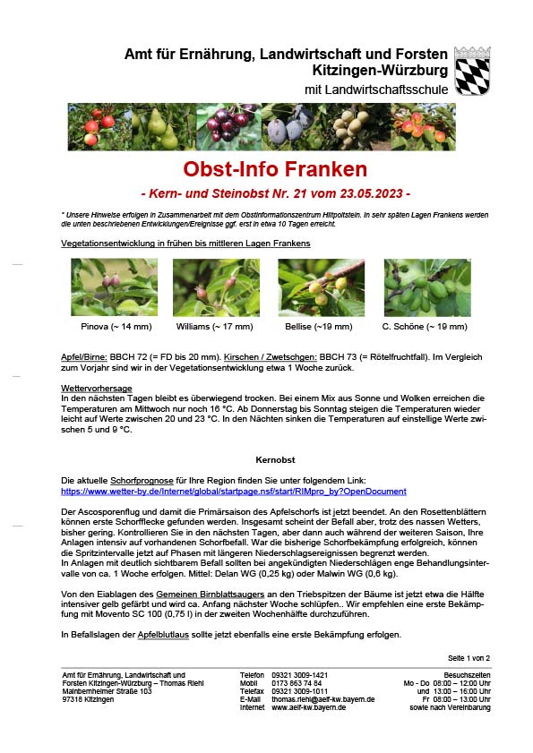 Obst-Info Franken Kern- und Steinobst Nr. 21 Obst-Info Franken Kern- und Steinobst Nr. 21