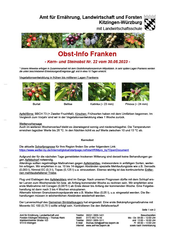 Obst-Info Franken Kern- und Steinobst Nr. 22 Obst-Info Franken Kern- und Steinobst Nr. 22