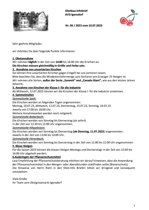 Obstbau-Infobrief AVG Igensdorf Nr. 6 Obstbau-Infobrief AVG Igensdorf Nr. 6
