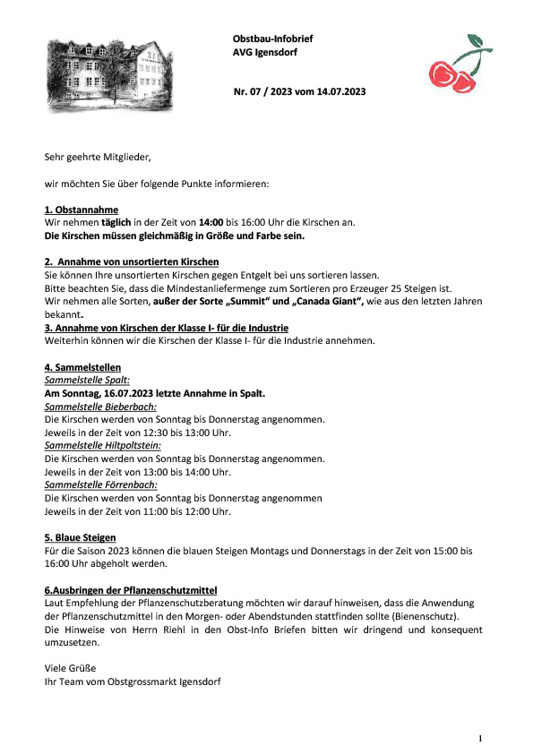 Obstbau-Infobrief AVG Igensdorf Nr. 7 Obstbau-Infobrief AVG Igensdorf Nr. 7