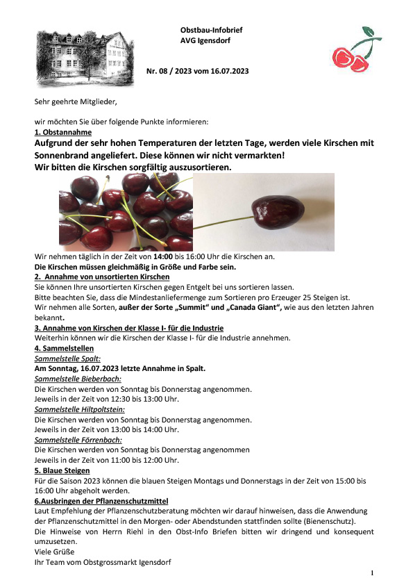 Obstbau-Infobrief AVG Igensdorf Nr. 8 Obstbau-Infobrief AVG Igensdorf Nr. 8