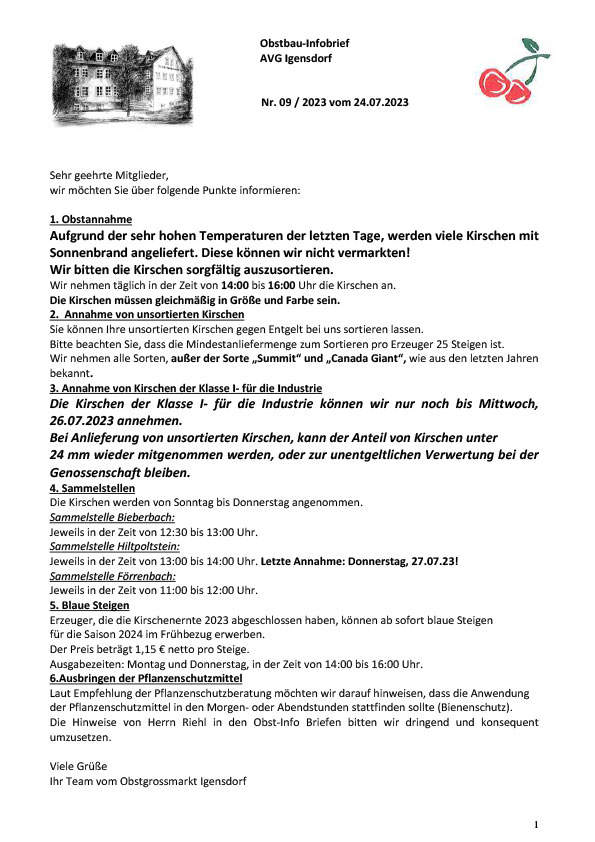 Obstbau-Infobrief AVG Igensdorf Nr. 9 Obstbau-Infobrief AVG Igensdorf Nr. 9
