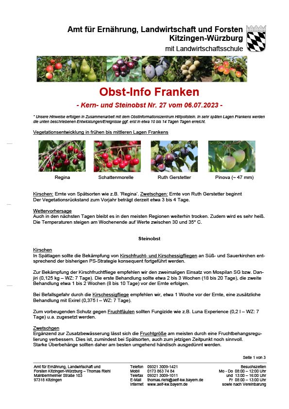 Obst-Info Franken Kern- und Steinobst Nr. 27 Obst-Info Franken Kern- und Steinobst Nr. 27