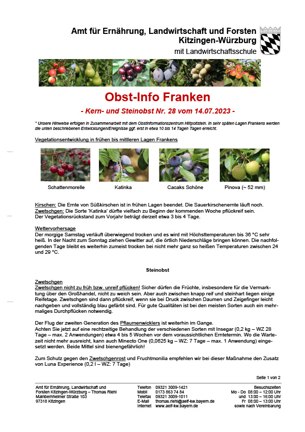 Obst-Info Franken Kern- und Steinobst Nr. 28 Obst-Info Franken Kern- und Steinobst Nr. 28