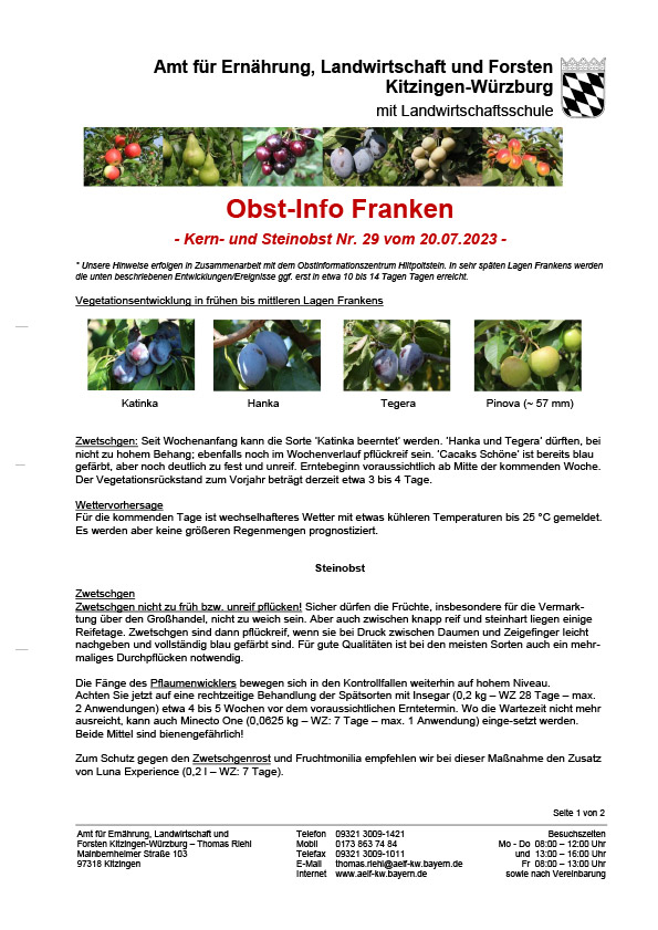 Obst-Info Franken Kern- und Steinobst Nr. 29 Obst-Info Franken Kern- und Steinobst Nr. 29