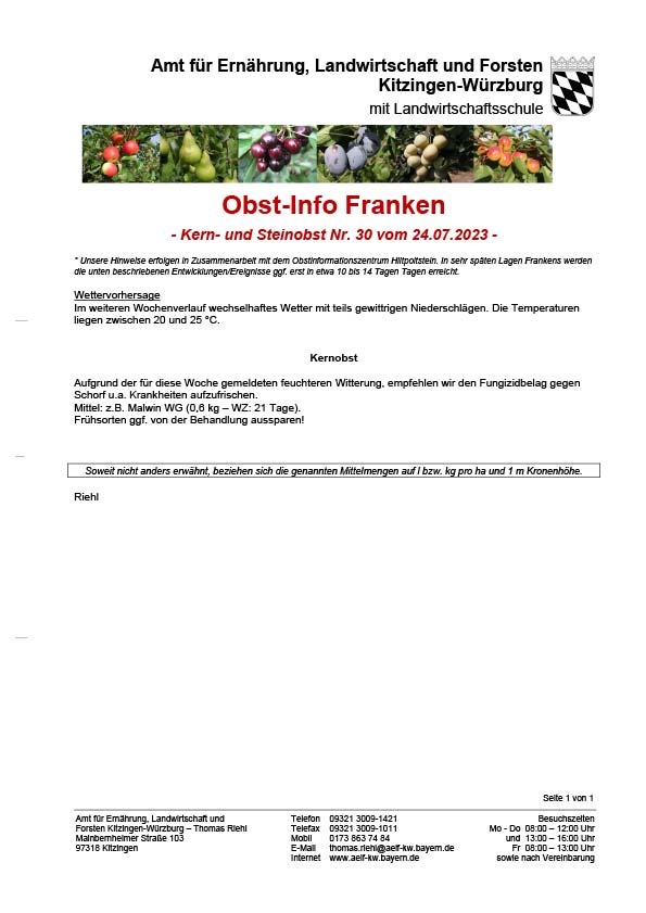Obst-Info Franken Kern- und Steinobst Nr. 30 Obst-Info Franken Kern- und Steinobst Nr. 30
