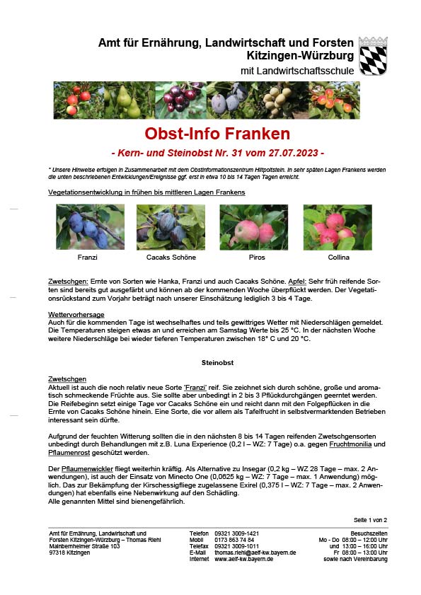 Obst-Info Franken Kern- und Steinobst Nr. 31 Obst-Info Franken Kern- und Steinobst Nr. 31