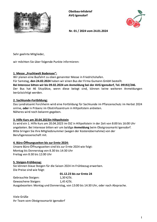 Obstbau-Infobrief AVG Igensdorf Nr. 01/2024 Obstbau-Infobrief AVG Igensdorf Nr. 01/2024