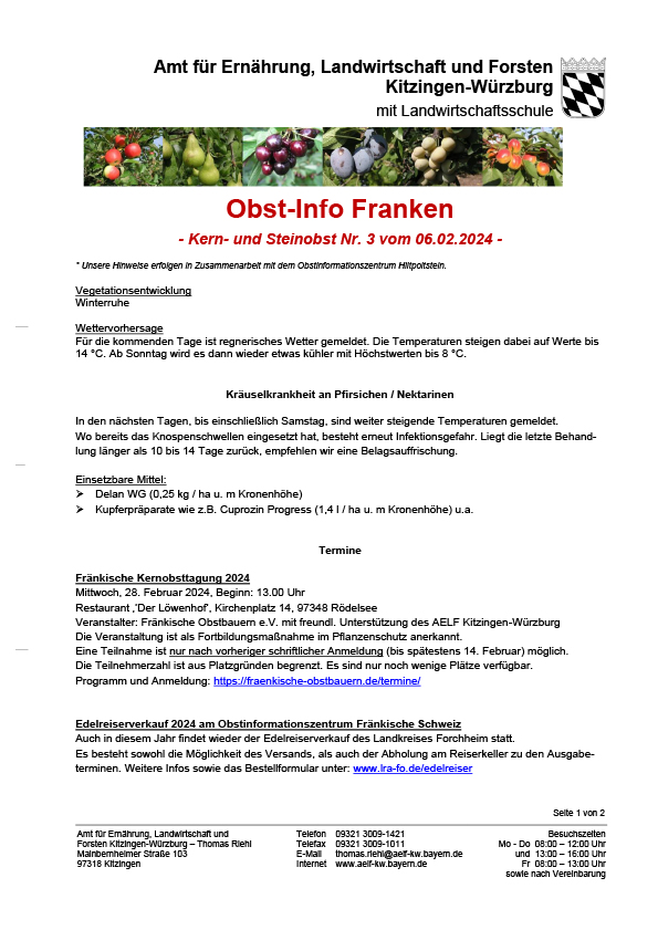 Obstbau-Infobrief Kern- und Steinobst Nr. 03/2024 Obstbau-Infobrief Kern- und Steinobst Nr. 03/2024