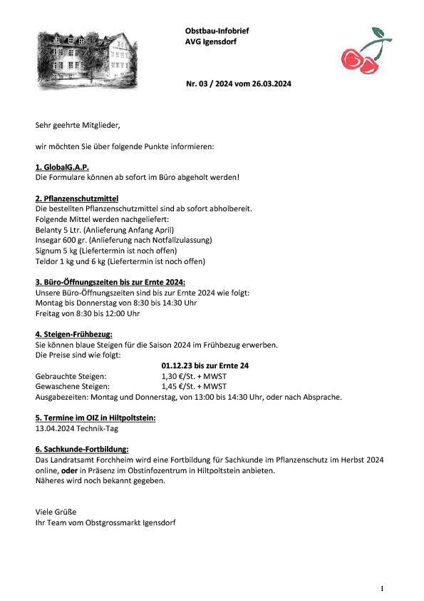 Obstbau-Infobrief AVG Igensdorf Nr. 03/2024 Obstbau-Infobrief AVG Igensdorf Nr. 03/2024