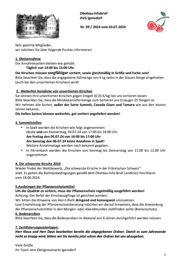 Obstbau-Infobrief AVG Igensdorf Nr. 09/2024 Obstbau-Infobrief AVG Igensdorf Nr. 09/2024