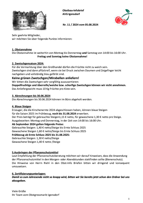 Obstbau-Infobrief AVG Igensdorf Nr. 11/2024 Obstbau-Infobrief AVG Igensdorf Nr. 11/2024