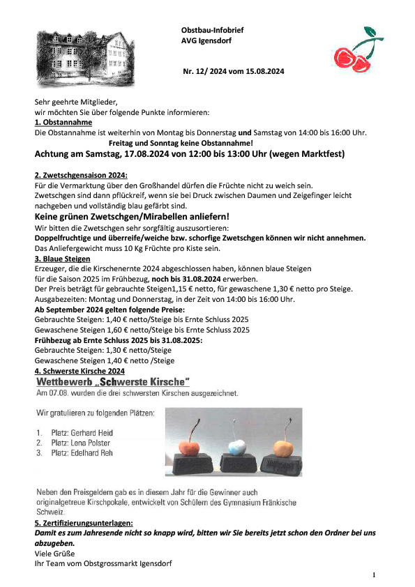 Obstbau-Infobrief AVG Igensdorf Nr. 12/2024 Obstbau-Infobrief AVG Igensdorf Nr. 12/2024